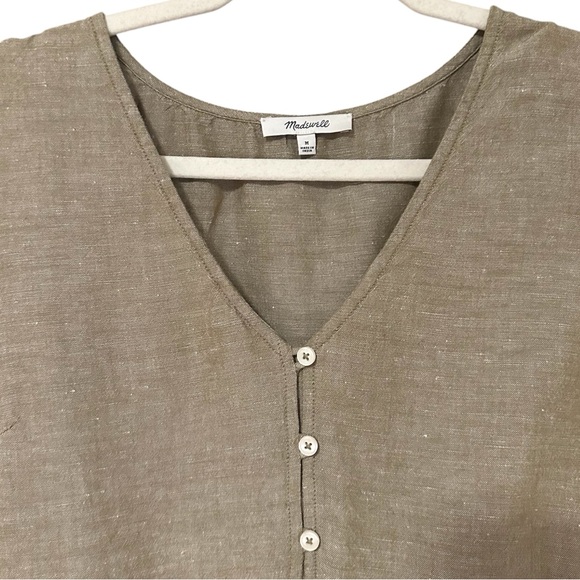 Madewell Linen Blend Button Down Babydoll Short Sleeve Mini Dress Size Medium - Picture 3 of 8